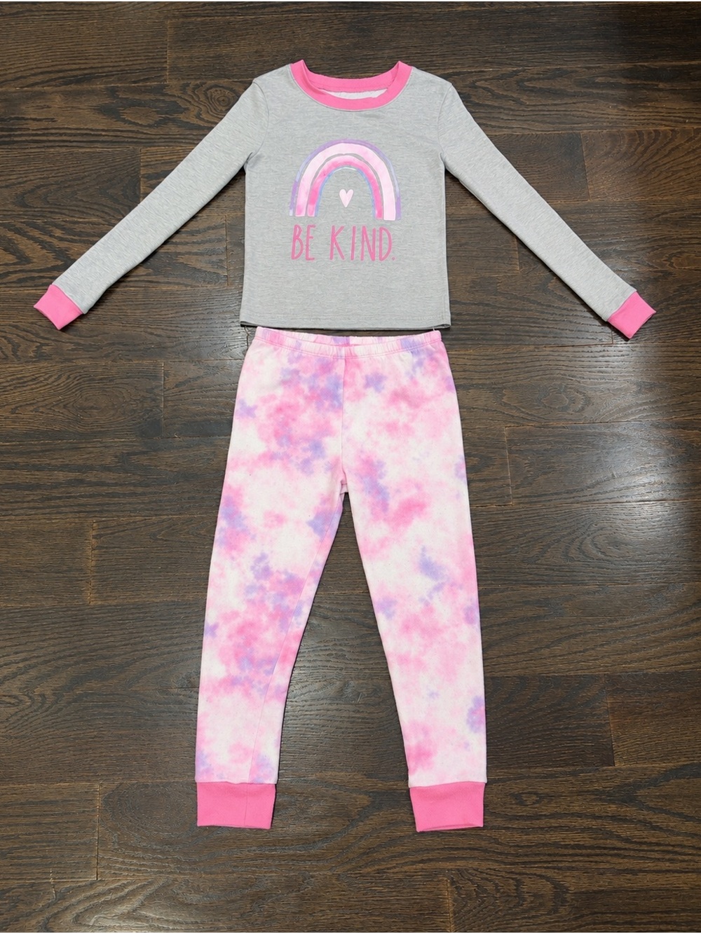 Rae Dunn Girls' Pink & Gray 'Be Kind' Rainbow Pajama Set
